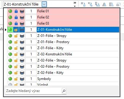 Výběr fólií ve stavové liště